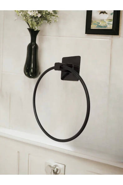 Egem Home Siyah Yapışkanlı Siyah Kare Yuvarlak Havluluk Havlu Askısı - Resim 2