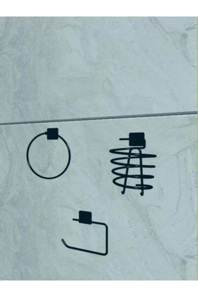 Egem Home Siyah Yapışkanlı Tuvalet Kağıtlık Halka Havluluk Askısı ve Fön Makinesi Askısı Seti Banyo Seti - 1