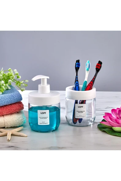 Egem Home Lux Cam Sıvı sabunluk ve Diş Fırçalık Seti 2'li Set - Resim 2
