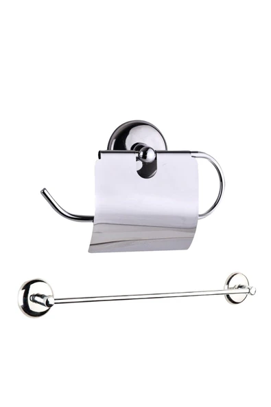 Egem Home Yapışkanlı Uzun Çubuk Havluluk Ve Geniş Kapaklı Kağıtlık - 2'li Set - Banyo Aksesuar Seti ürün görseli