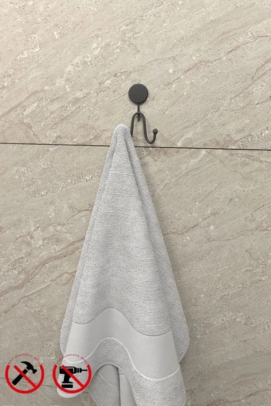 Egem Home Mat Siyah Ikili Havlu Askısı Banyo ve Mutfak Askısı Yapışkanlı Veya Vidalı Montaj - Resim 2