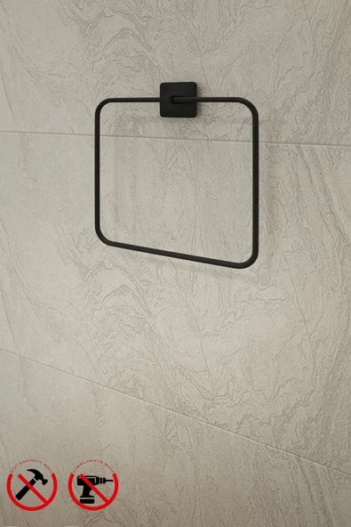 Egem Home Siyah Yapışkanlı Kare Havlu Askısı Kare Havluluk - Resim 2