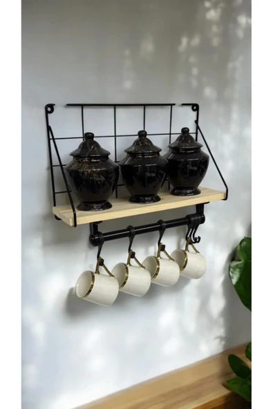 Egem Home Retro Kancalı Metal Duvar Rafı Askılı Ev Mutfak Duvar Rafı Banyo ve Mutfak Düzenleyici - Resim 3