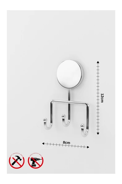 Egem Home Krom Üçlü Kancalı Askılık Banyo ve Mutfak Askısı İster Yapıştır İster Montajla - Resim 3