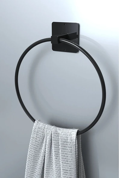 Egem Home Yapışkanlı 4lü Siyah Uzun Havluluk Sabunluk Wc Tuvalet Kağıtlık Yuvarlak Havluluk Banyo Seti - Resim 3