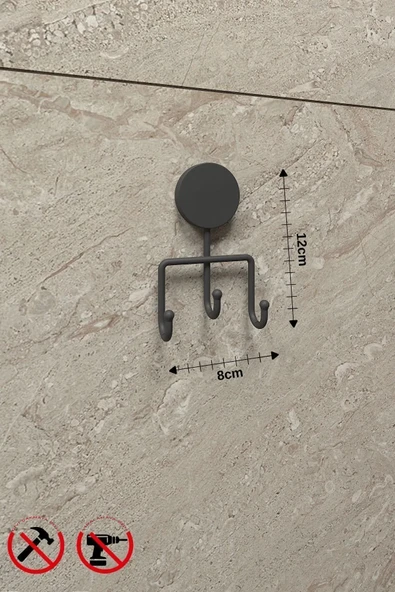 Egem Home Mat Siyah Üçlü Havlu Askısı Banyo ve Mutfak Askısı Yapışkanlı Veya Vidalı Montaj - Resim 3