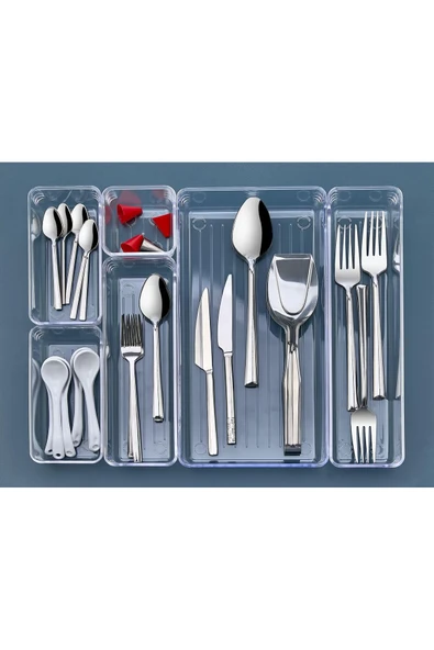 Egem Home 6'lı Şeffaf Çekmece İçi Çok Amaçlı Düzenleyici Organizer Kozmetik Takı Makyaj Mutfak Banyo Organizer ürün görseli