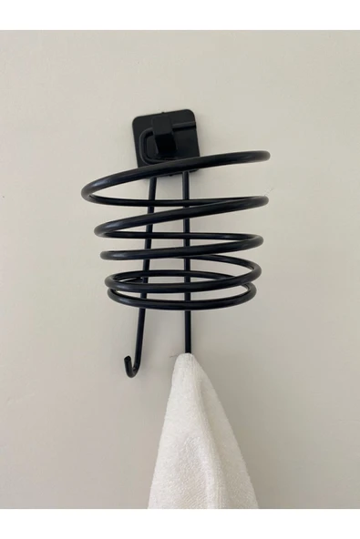 Egem Home Siyah Fön Makinası Askısı Saç Kurutma Makinesi Tutacağı Yapışkanlı - Resim 2