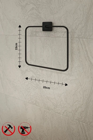 Egem Home Siyah Yapışkanlı Kare Havlu Askısı Kare Havluluk - Resim 3