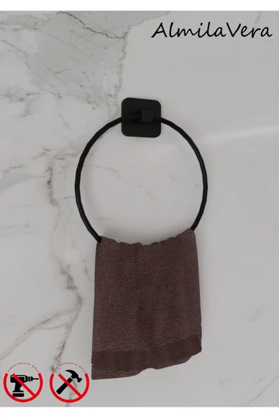 Egem Home Siyah Yapışkanlı 2 Adet Banyo Köşeliği Halka Havluluk ve Tuvalet Kağıtlık Seti 3'lü Set - Resim 6