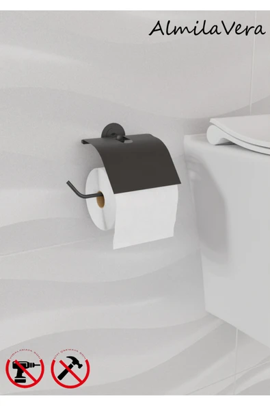 Egem Home Güçlü Garantili Yapışkanlı 5 mm Siyah Kapaklı Tuvalet Kağıtlık Wc Askısı ürün görseli
