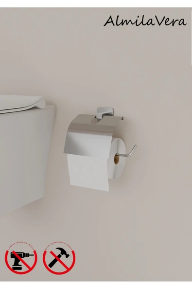 Egem Home Krom-Gümüş Yapışkanlı Kare Kapaklı Tuvalet Kağıtlık Wc Kağıtlık ürün görseli