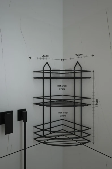 Egem Home Yapışkanlı Siyah Banyo Köşeliği 3 Katlı Köşe Rafı Şampuanlık Düzenleyici Raf - Resim 3