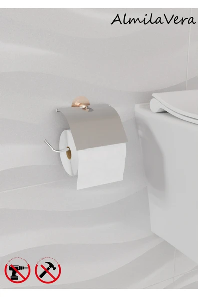 Egem Home Güçlü Garantili Yapışkanlı 5 mm Rose Gold Kapaklı Tuvalet Kağıtlık Wc Askısı ürün görseli