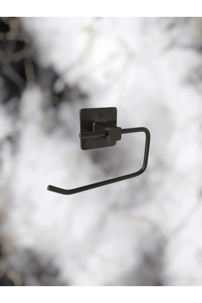 Egem Home Yapışkanlı Banyo Aksesuar Seti, Siyah, Düz Havluluk, Tuvalet Kağıtlığı - Resim 6