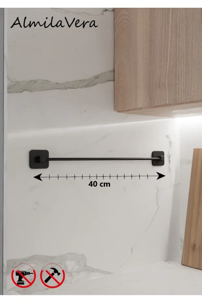 Egem Home Yapışkanlı Siyah Banyo Köşeliği 3 Katlı Köşe Rafı Uzun Havluluk ve Tuvalet Kağıtlık Set - 6