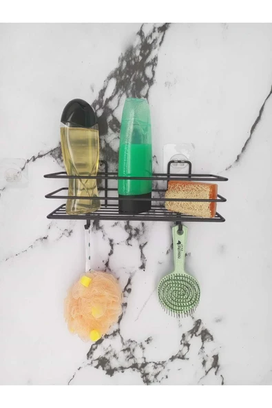 Egem Home Yapışkanlı Kancalı Banyo Ve Mutfak Rafı Mat Siyah Banyo Duş Askısı - Resim 4