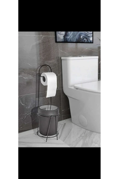 Egem Home Siyah Lux Çöp Kovalı Tuvalet Kağıtlık Stantı Wc Kağıtlık Çöp Kovalı ürün görseli
