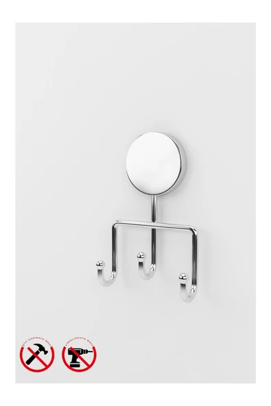 Egem Home Krom Üçlü Kancalı Askılık Banyo ve Mutfak Askısı İster Yapıştır İster Montajla - Resim 2