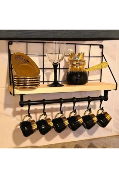 Egem Home Retro Kancalı Metal Duvar Rafı Askılı Ev Mutfak Duvar Rafı Banyo ve Mutfak Düzenleyici - Resim 2