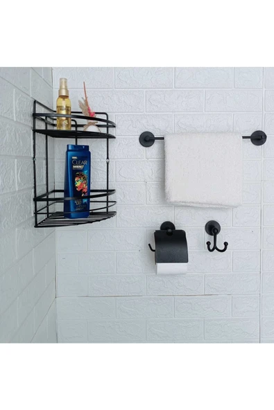 Egem Home Yapışkanlı 2 Katlı Köşelik Uzun Havluluk Kapaklı Tuvalet Kağıtlık Bornoz Askısı Seti ürün görseli