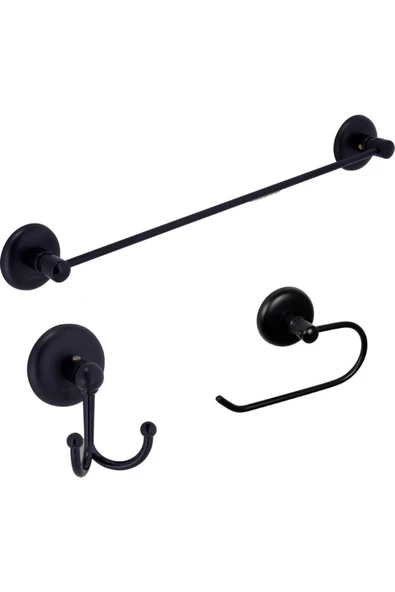 Egem Home Yapışkanlı Siyah Üçlü Banyo Aksesuar Seti - Uzun Havluluk - Banyo Askısı - Tuvalet Kağıtlık ürün görseli