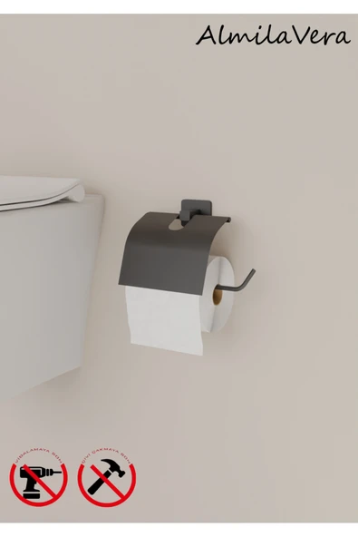 Egem Home Siyah Yapışkanlı Kare Kapaklı Tuvalet Kağıtlık Wc Kağıtlık ürün görseli