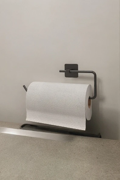 Egem Home Siyah Yapışkanlı Kare Havluluk ve Fön Askısı Seti 5'li Banyo Seti - Resim 4