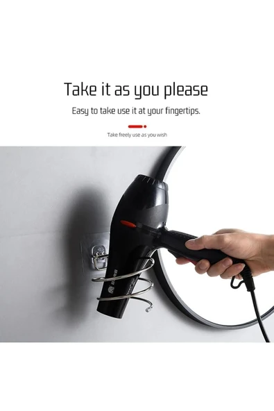 Egem Home Yapışkanlı Güçlü Siyah Fön Makinesi Askısı Saç Kurutma Makinesi Askısı - Resim 2