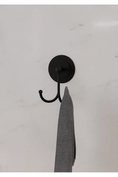 Egem Home Güçlü Yapışkanlı Garantili Siyah Bornoz Askısı 2'li Bornozluk - Resim 2