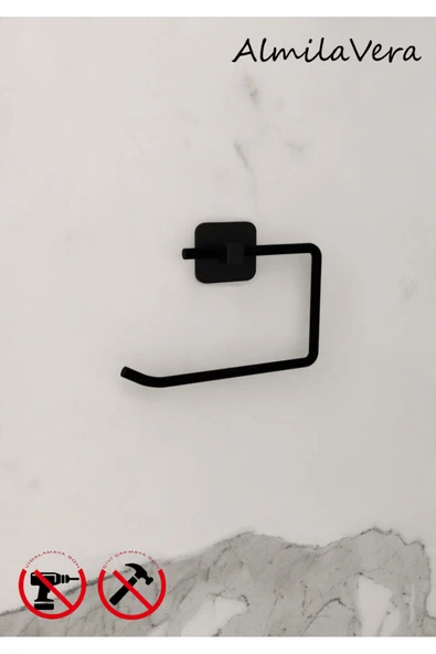 Egem Home Siyah Yapışkanlı 2 Adet Banyo Köşeliği Halka Havluluk ve Tuvalet Kağıtlık Seti 3'lü Set - Resim 2