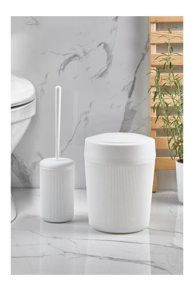 Egem Home Beyaz Çöp Kovası ve Klozet Fırçası Seti 2'li Set ürün görseli