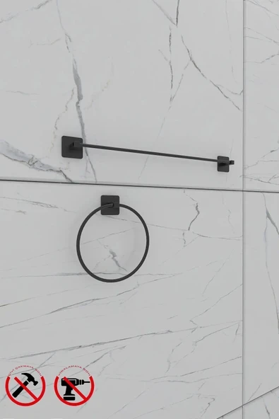 Egem Home Yapışkanlı Kare Uzun Havlu ve Kare Halka Havluluk Banyo Aksesuar Seti - 2