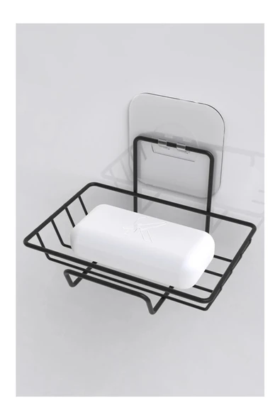 Egem Home Yapışkanlı Kancalı Siyah Katı Sabunluk Mutfak Düzenleyici Raf Süngerlik - Resim 2