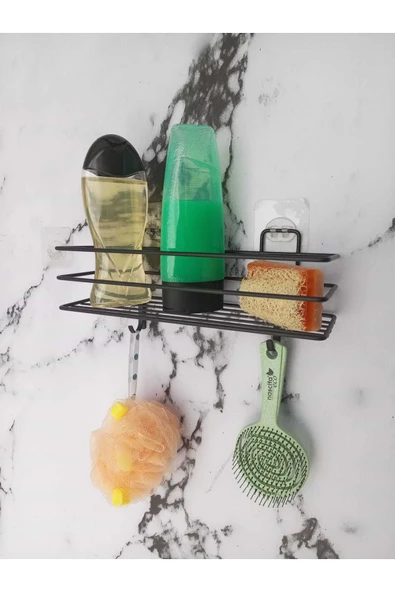 Egem Home Yapışkanlı Kancalı Banyo Ve Mutfak Rafı Mat Siyah Banyo Duş Askısı - Resim 3