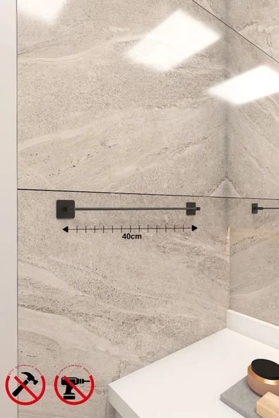 Egem Home Yapışkanlı Kare Uzun Havlu ve Kare Halka Havluluk Banyo Aksesuar Seti - 4