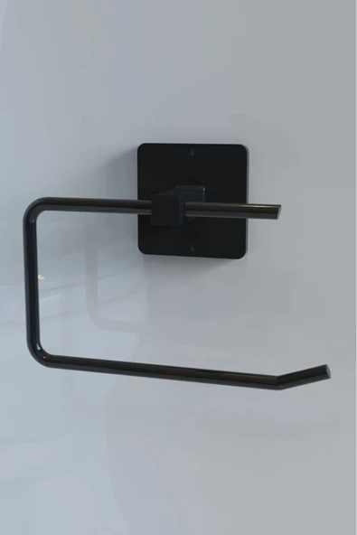 Egem Home Siyah Yapışkanlı Banyo Rafı Halka Havluluk ve Tuvalet Kağıtlık Seti - Resim 5