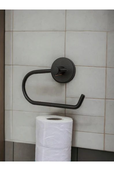 Egem Home Banyo Aksesuar Seti, Siyah, Düz Havluluk, K. Tuvalet Kağıtlığı, Bornozluk - Mat Siyah - 4