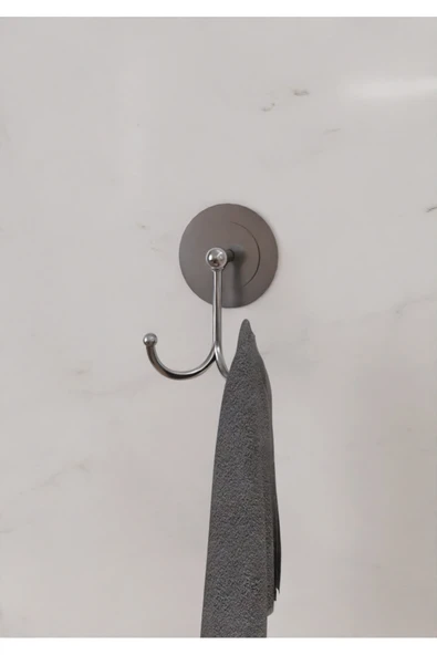 Egem Home Güçlü Yapışkanlı Garantili Krom-Gümüş Bornoz Askısı 2'li Bornozluk ürün görseli