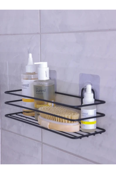KapKacakAl Siyah Yapışkanlı  Çok Amaçlı Banyo Düzenleyici Rafı Duş Organizeri Mutfak Rafı - Resim 2