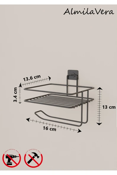 Egem Home Yapışkanlı Siyah Tuvalet Kağıtlığı Askısı Yedekli Tuvalet Kağıtlık Wc Kağıtlık - Resim 3