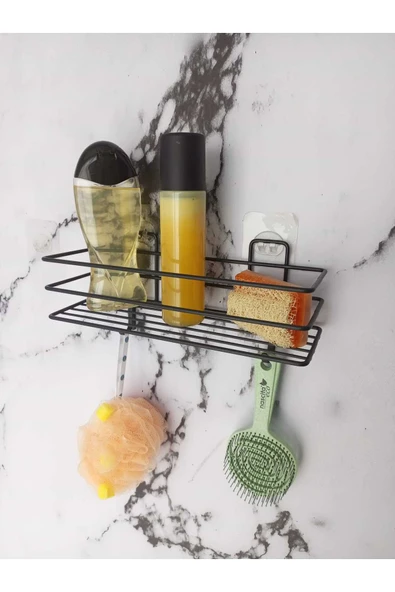 Egem Home Yapışkanlı Kancalı Banyo Ve Mutfak Rafı Mat Siyah Banyo Duş Askısı - Resim 2