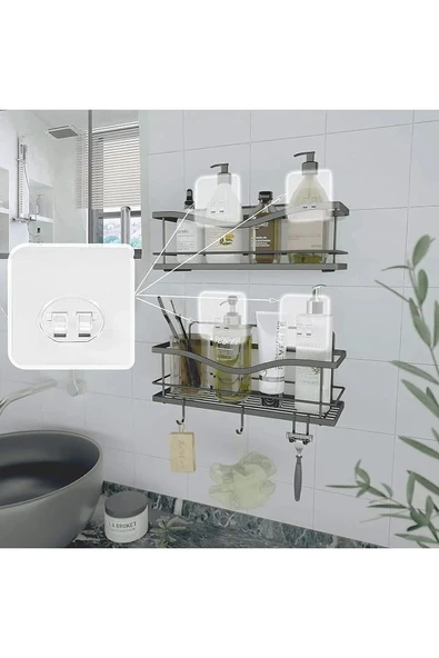 Egem Home Güçlü Kendinden Yapışkanlı Kancalar Köşe Rafı Banyo Rafı Duş Rafı Kancası, Su Geçirmez Askı 4 ADET - 4