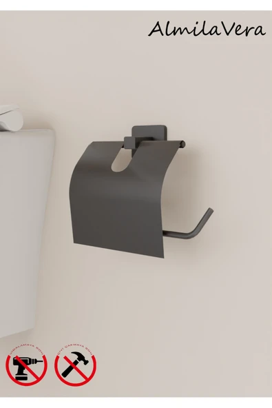 Egem Home Siyah Yapışkanlı Kare Kapaklı Tuvalet Kağıtlık Wc Kağıtlık - Resim 2