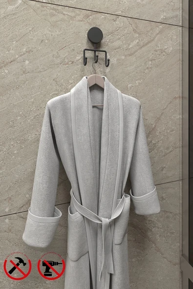 Egem Home Mat Siyah Üçlü Havlu Askısı Banyo ve Mutfak Askısı Yapışkanlı Veya Vidalı Montaj ürün görseli