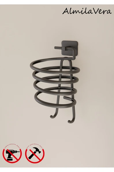 VİKİHOUSE Siyah Yapışkanlı Kare Fön Makinesi Askısı Saç Kurutma Makinesi Tutacağı ürün görseli