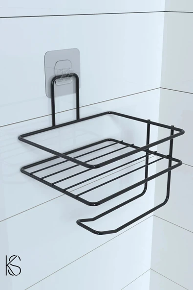 Egem Home Siyah Yapışkanlı Tuvalet Kağıtlığı Askısı Yedekli Tuvalet Kağıtlık - Resim 2