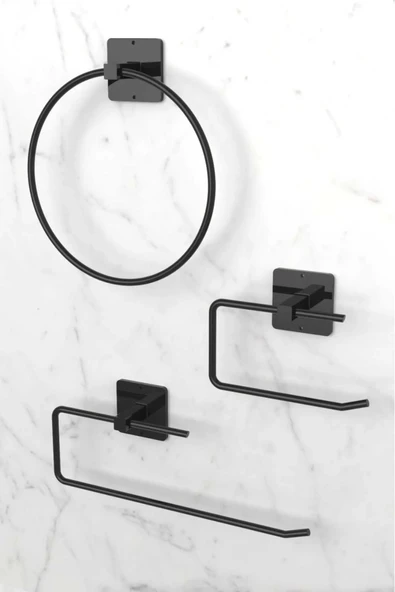 Egem Home Yapışkanlı Siyah Rulo Havluluk Wc Kağıtlık Ve Halka Havluluk Banyo Seti ürün görseli