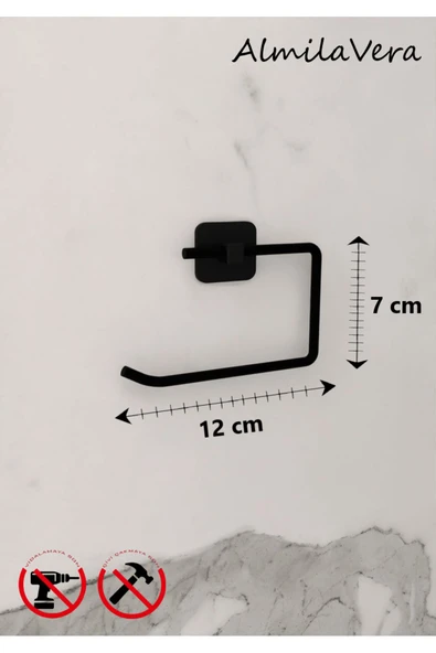 Egem Home Siyah Yapışkanlı Kare Tuvalet Kağıtlık Wc Askılık Wc Kağıtlık - Resim 3