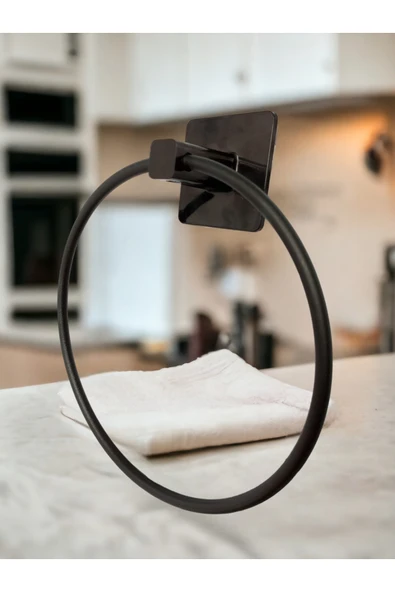 Egem Home Siyah Yapışkanlı Siyah Kare Yuvarlak Havluluk Havlu Askısı - Resim 3